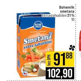 Bohemilk smetana extrazahuštění 21% 1l v akci