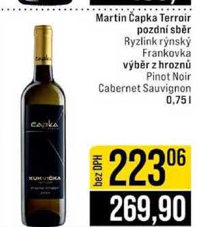 Martin Čapka Terroir pozdní sběr Ryzlink rýnský Frankovka výběr z hroznů Pinot Noir Cabernet Sauvignon 0,75l