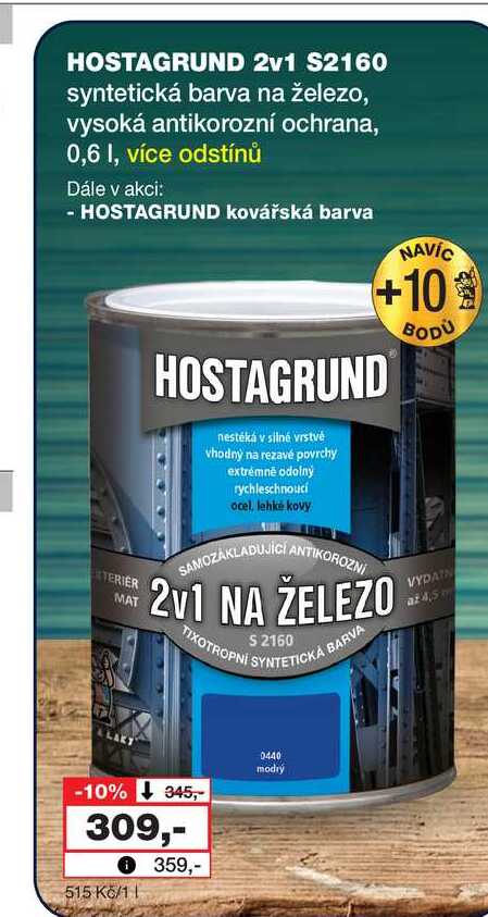HOSTAGRUND 2v1 S2160 syntetická barva na železo, vysoká antikorozní ochrana, 0,6l