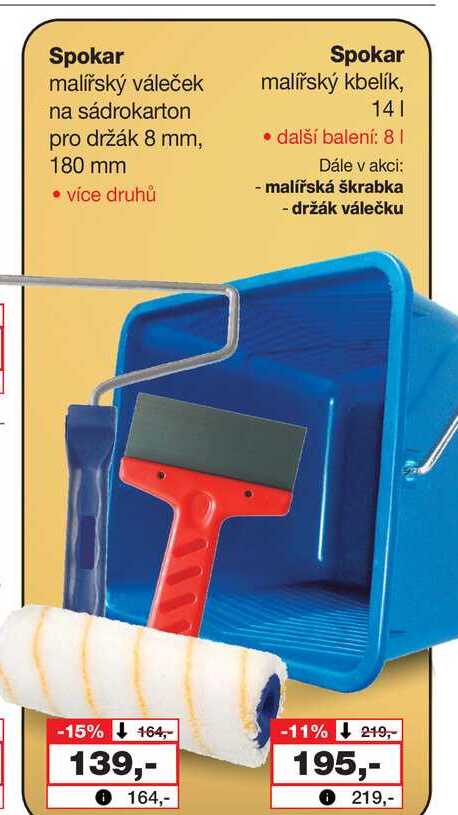 Spokar malířský váleček na sádrokarton pro držák 8 mm, 180 mm 