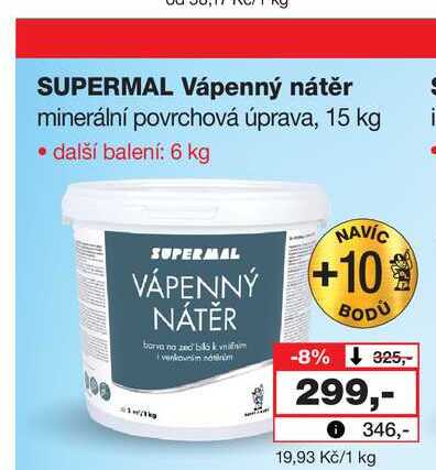 SUPERMAL Vápenný nátěr minerální povrchová úprava, 15 kg 