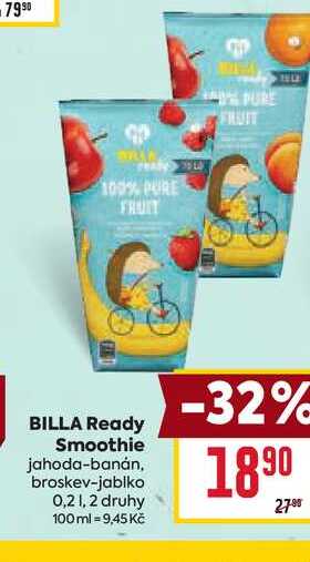BILLA Ready Smoothie jahoda-banán, broskev-jablko 0,2l