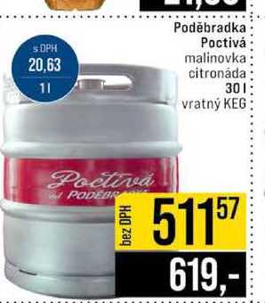 Poděbradka Poctivá malinovka citronáda 30l