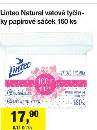 Linteo Natural vatové tyčinky papírové sáček 160 ks
