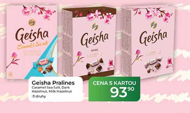 Geisha Pralines Caramel Sea Salt, Dark Hazelnut Milk Hazelnut +3 druhy 