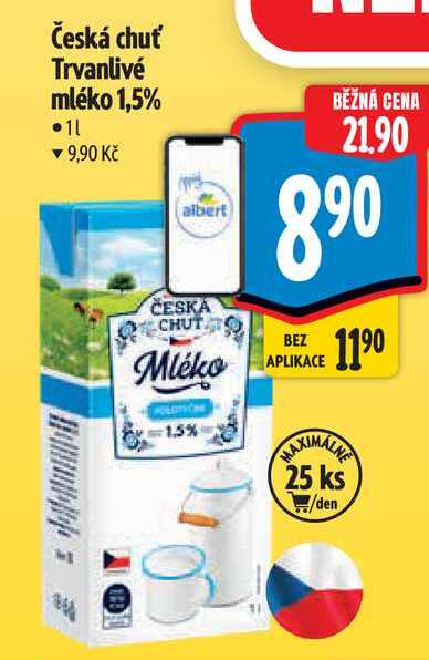 Česká chuť Trvanlivé mléko 1,5%  1 l