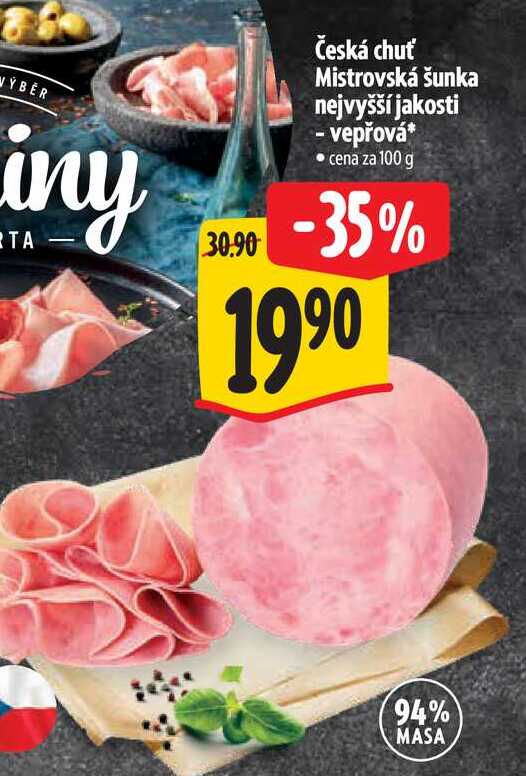  Česká chuť Mistrovská šunka nejvyšší jakosti - vepřová 100 g