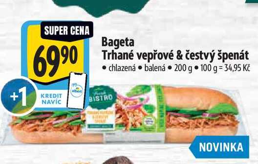   Bageta Trhané vepřové & čestvý špenát 200 g