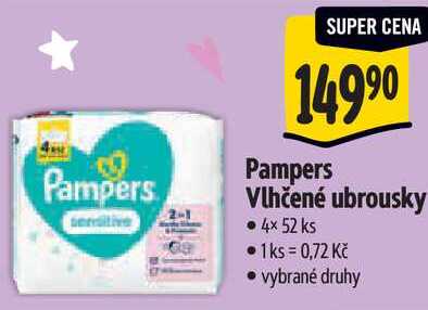 Pampers Vlhčené ubrousky, 4x 52 ks 