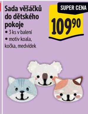 Sada věšáčků do dětského pokoje, 3 ks 