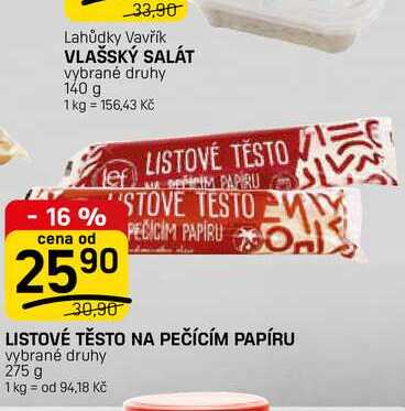 LISTOVÉ TĚSTO NA PEČÍCÍM PAPÍRU vybrané druhy 275 g 