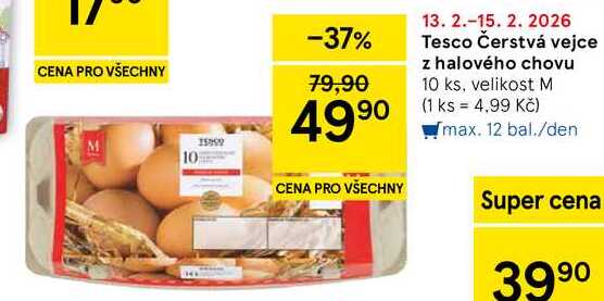 Tesco Čerstvá vejce z halového chovu, 10 ks, velikost M 