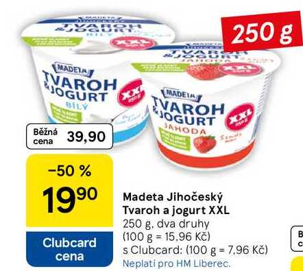 Madeta Jihočeský Tvaroh a jogurt XXL, 250 g, dva druhy  