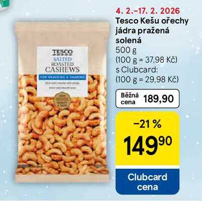 Tesco Kešu ořechy jádra pražená solená, 500 g 