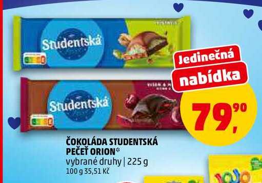 ČOKOLÁDA STUDENTSKÁ PEČEŤ ORION, 225 g 