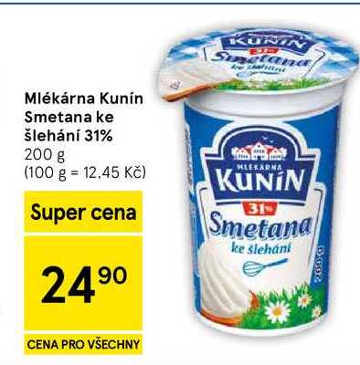 Mlékárna Kunín Smetana ke šlehání 31%, 200 g  