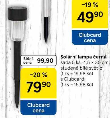 Solární lampa černá sada, 5 ks. 4,5 x 30 cm. studené bílé světlo 