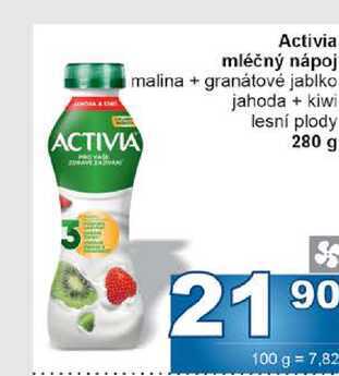Activia mléčný nápoj malina + granátové jablko jahoda + kiwi lesní plody 280 g 
