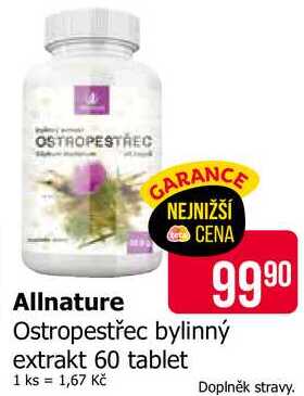 Allnature Ostropestřec bylinný extrakt 60 tablet 