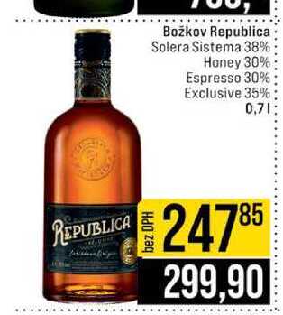 Božkov Republica Solera Sistema 38% Honey 30% Espresso 30% Exclusive 35% 0,7l