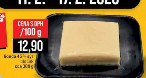 Gouda 45% syr bloček cca 300 g 100g