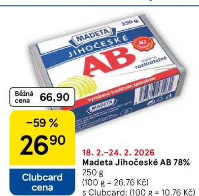 Madeta Jihočeské AB 78%, 250 g