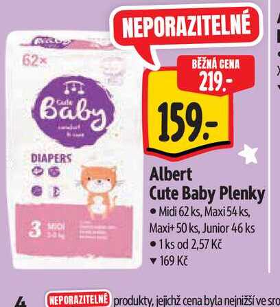   Albert Cute Baby Plenky Midi 62 ks, Maxi 54 ks, Maxi+ 50 ks, Junior 46 ks  