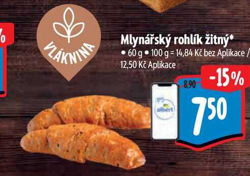   Mlynářský rohlík žitný 60 g 