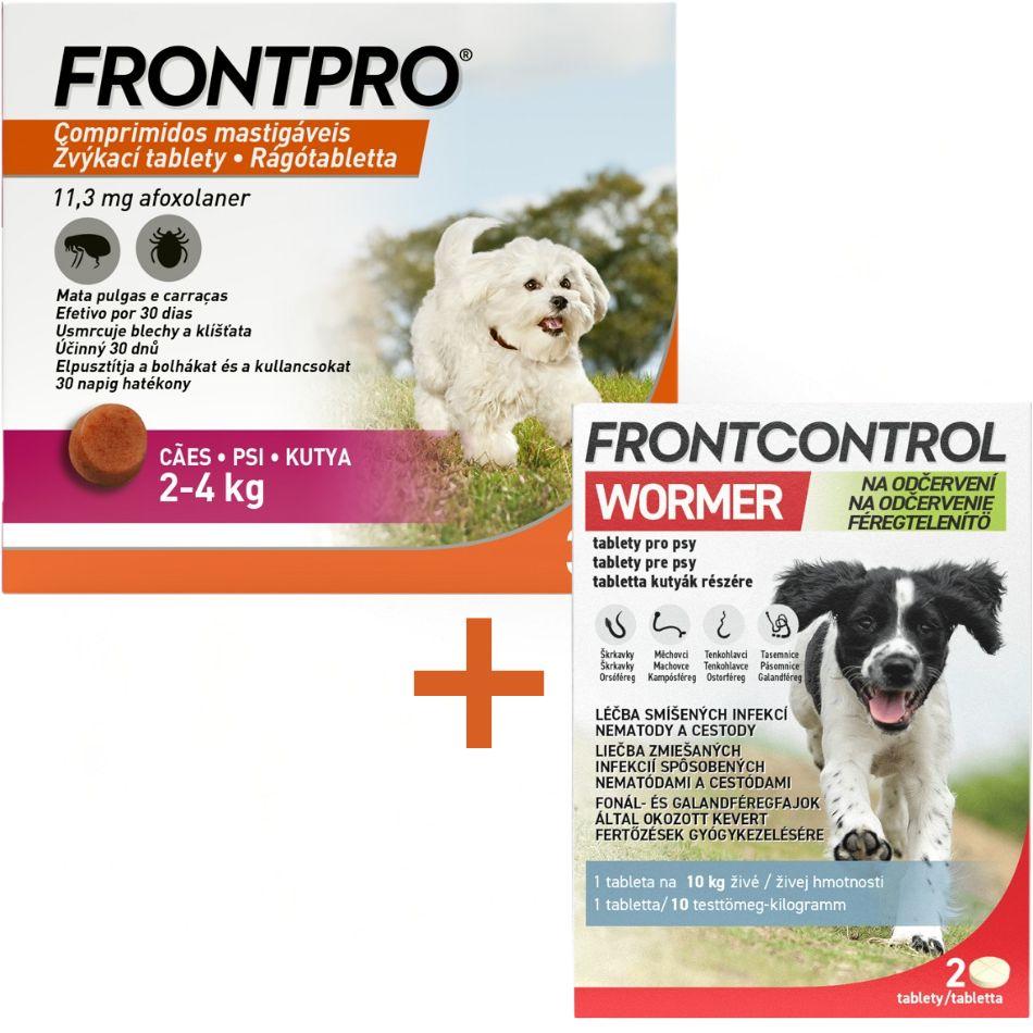 Frontpro 11.3mg 2-4kg 3 žvýkací tablety + Frontcontrol Wormer pro psy 2 tablety