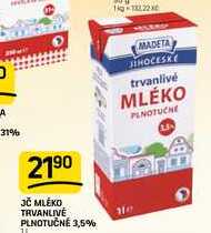JČ MLÉKO TRVANLIVE PLNOTUČNÉ 3,5% 1l v akci