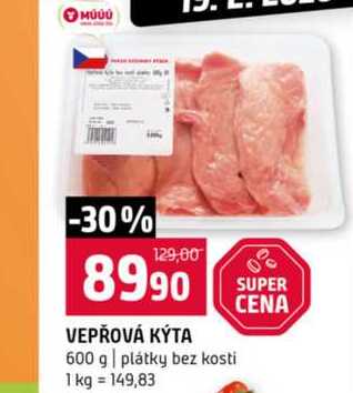 VEPŘOVÁ KÝTA 600 g plátky bez kosti 