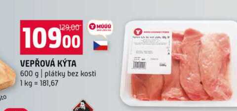 VEPŘOVÁ KÝTA 600 g plátky bez kosti 