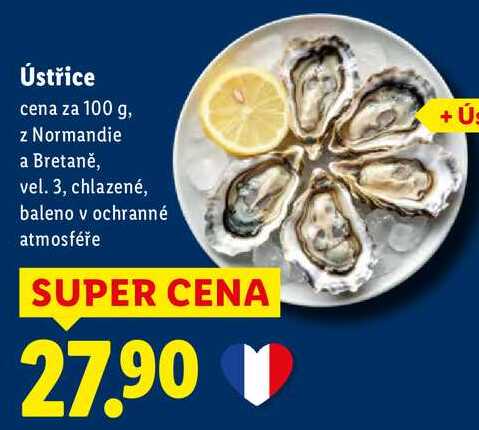 Ústřice, cena za 100 g