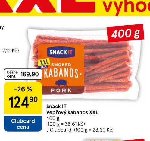 Snack !T Vepřový kabanos XXL, 400 g 