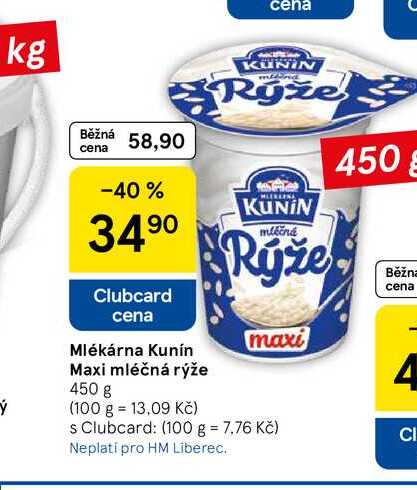 Mlékárna Kunín Maxi mléčná rýže, 450 g