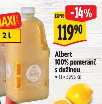 Albert 100% pomeranč s dužinou, 2 l