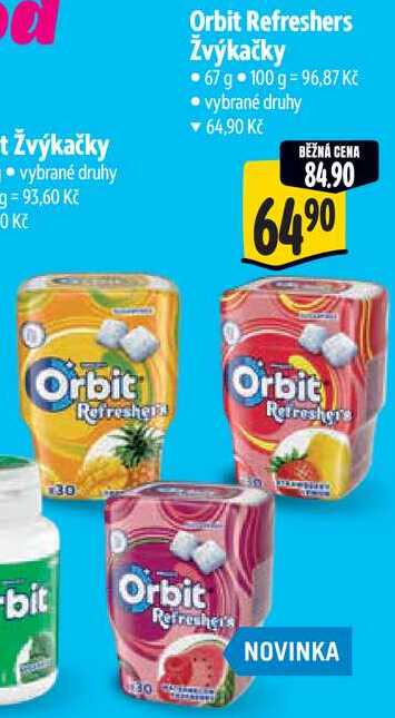 Orbit Refreshers Žvýkačky, 67 g 