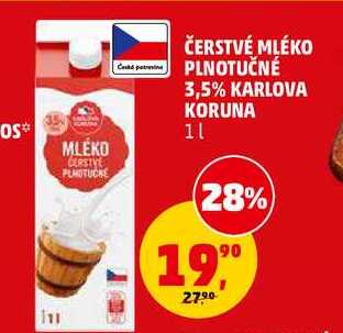 ČERSTVÉ MLÉKO PLNOTUČNÉ 3,5% KARLOVA KORUNA, 1 l