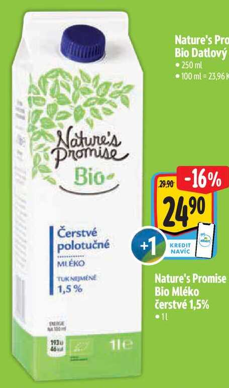 Nature's Promise Bio Mléko čerstvé 1,5%, 1 l