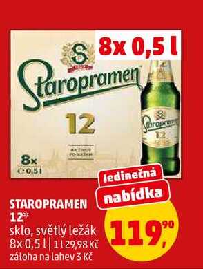 STAROPRAMEN 12 světlý ležák, 8x 0,5 l