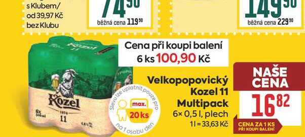 Velkopopovický Kozel 11 Multipack 6x 0,5l, plech 