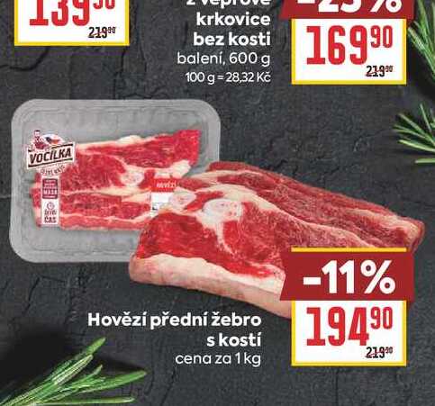 Hovězí přední žebro s kostí cena za 1 kg