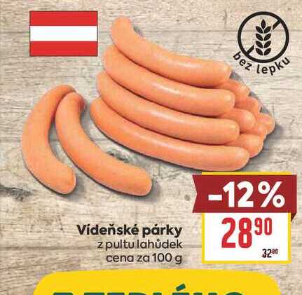 Vídeňské párky z pultu lahůdek cena za 100 g