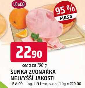 Le & Co Šunka zvonařka nejvyšší jakosti 100g