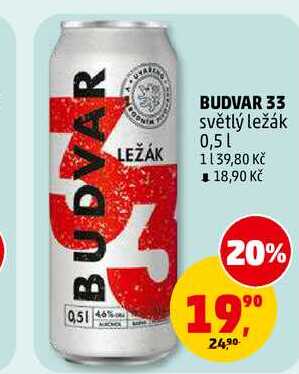 BUDVAR 33 světlý ležák, 0,5 l
