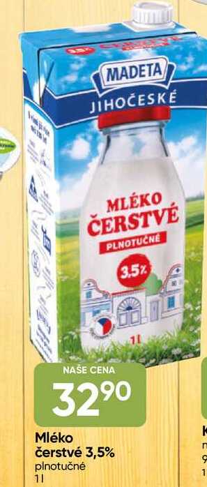 MADETA Mléko čerstvé 3,5% plnotučné 1l