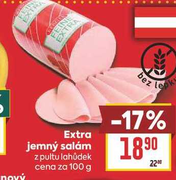 Extra jemný salám z pultu lahůdek cena za 100 g