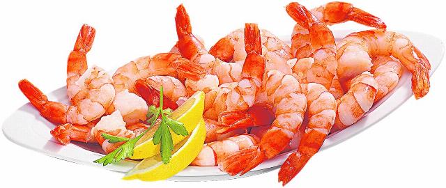 Koktejl z obřích krevet (Penaeus spp.) částečně loupané, vařené