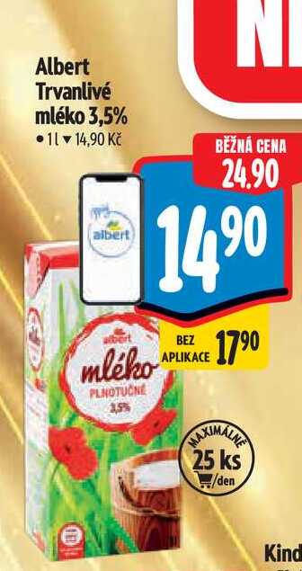 Albert Trvanlivé mléko 3,5%  1 l