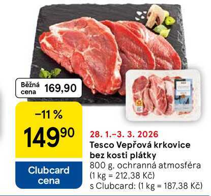 Tesco Vepřová krkovice bez kosti plátky, 800 g
